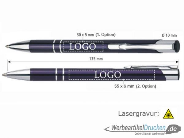 100 Stück Metall Kugelschreiber XONIC violett mit Lasergravur Gravur Namen alle mit gleicher Gravur 